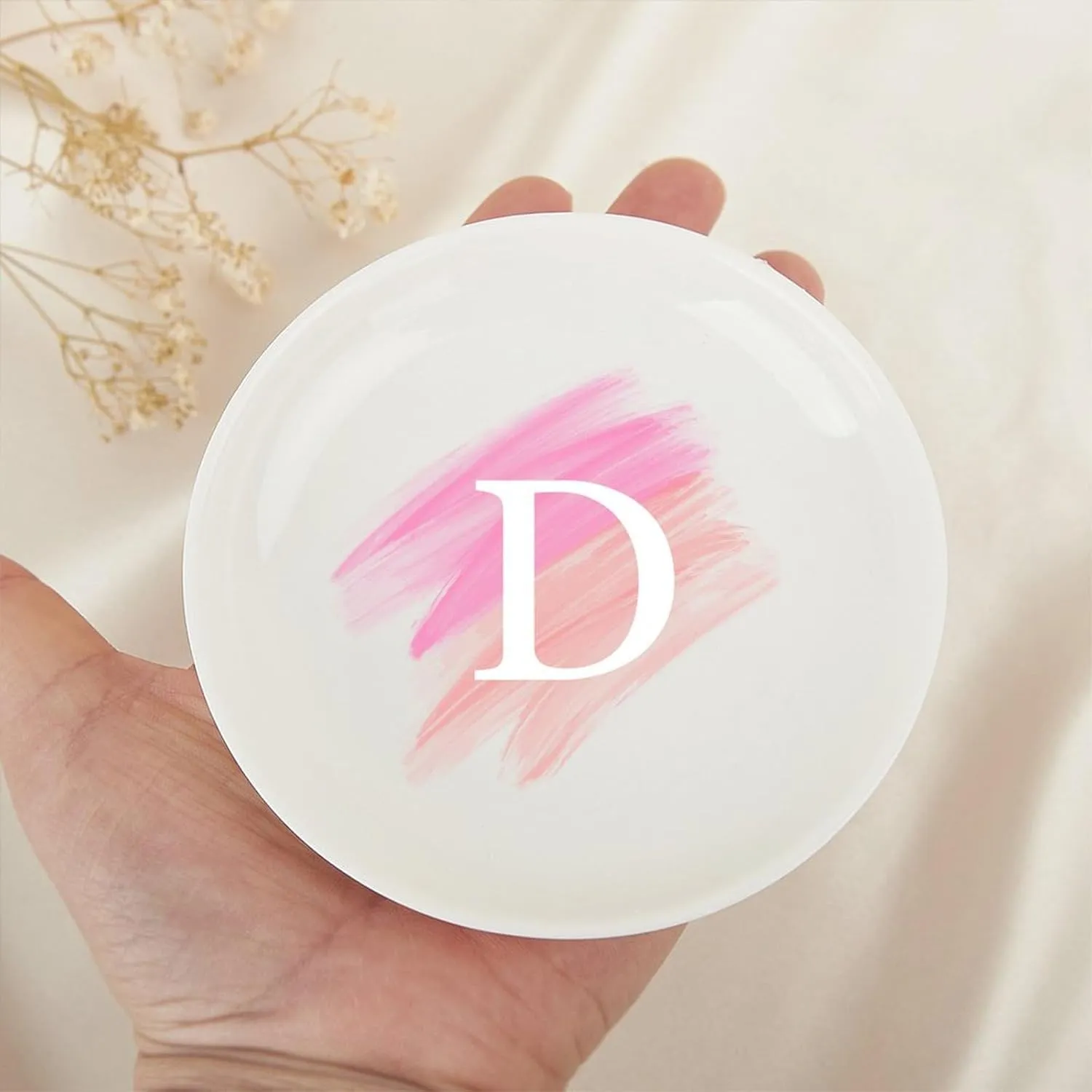 Ceramic Jewelry Tray, Custom Watercolor Initial D Jewelry Dish Tray for Jewelry Necklace, Personalized Family Name Watercolor Valentine's Graduation Birthday Gifts for Friends Niece Teacher