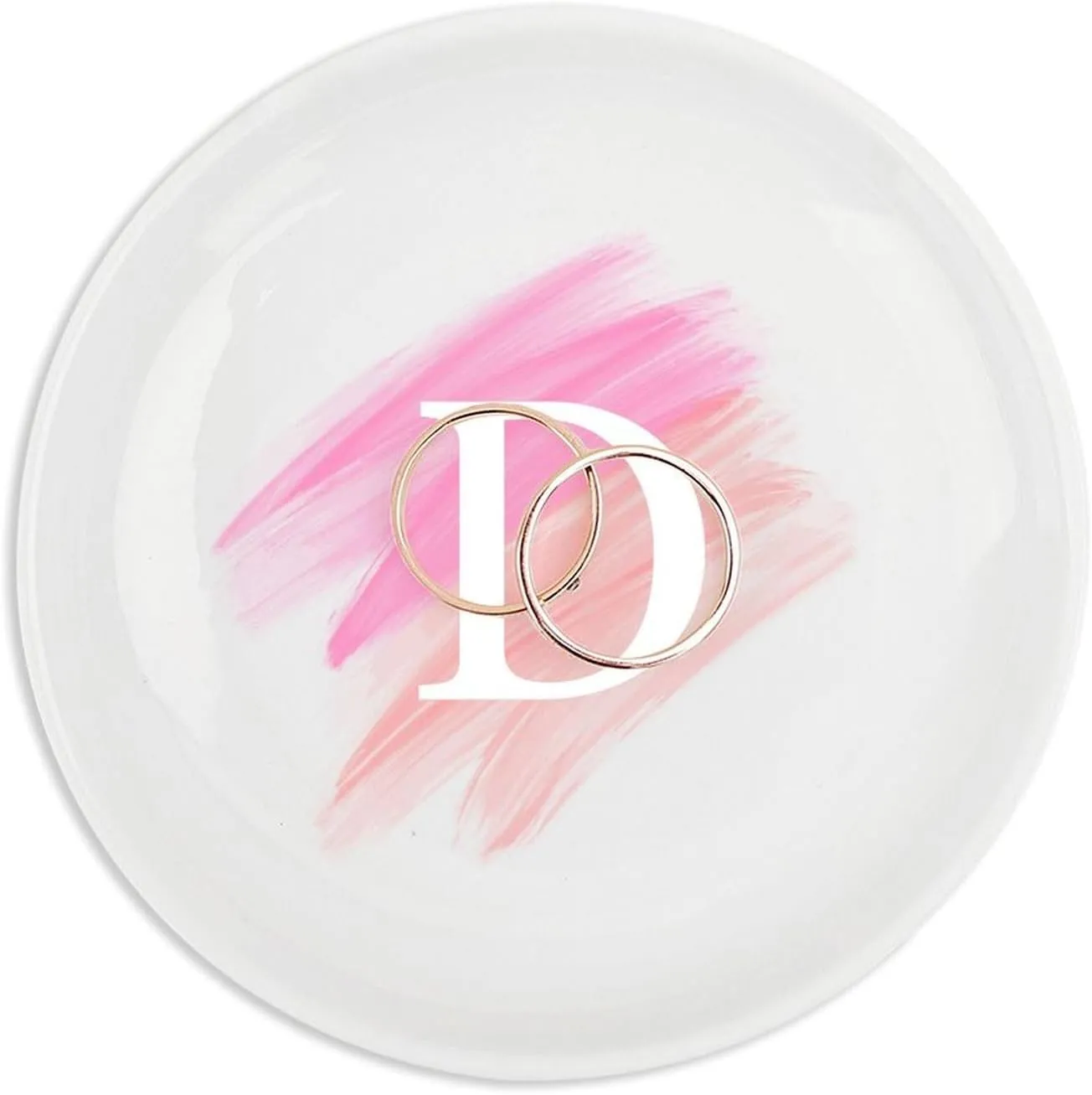 Ceramic Jewelry Tray, Custom Watercolor Initial D Jewelry Dish Tray for Jewelry Necklace, Personalized Family Name Watercolor Valentine's Graduation Birthday Gifts for Friends Niece Teacher