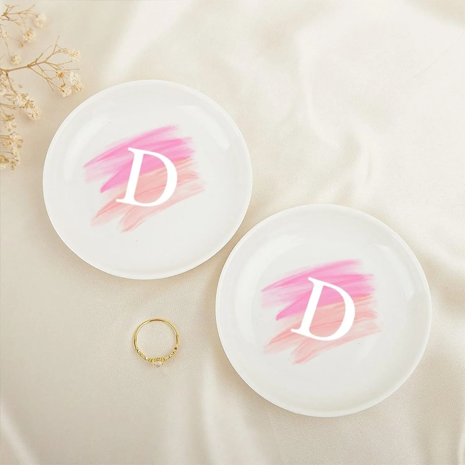 Ceramic Jewelry Tray, Custom Watercolor Initial D Jewelry Dish Tray for Jewelry Necklace, Personalized Family Name Watercolor Valentine's Graduation Birthday Gifts for Friends Niece Teacher