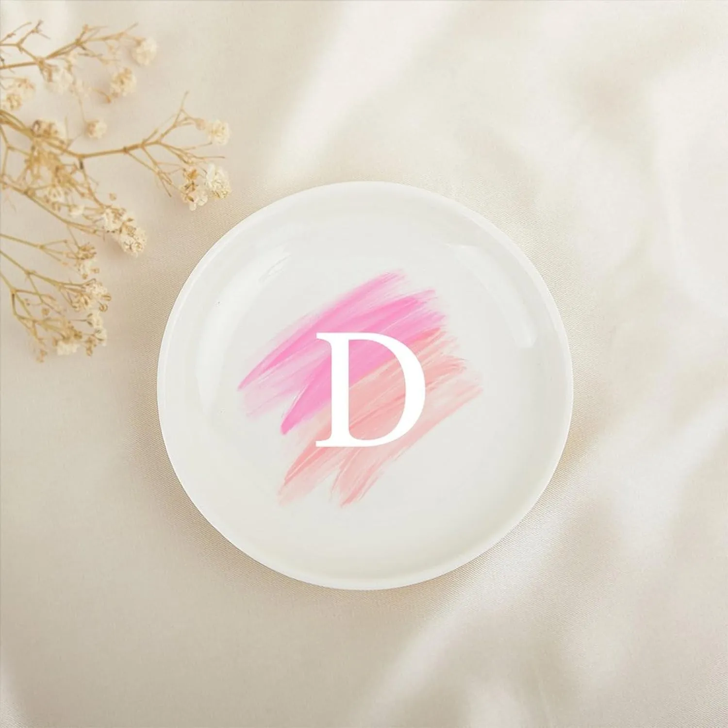 Ceramic Jewelry Tray, Custom Watercolor Initial D Jewelry Dish Tray for Jewelry Necklace, Personalized Family Name Watercolor Valentine's Graduation Birthday Gifts for Friends Niece Teacher