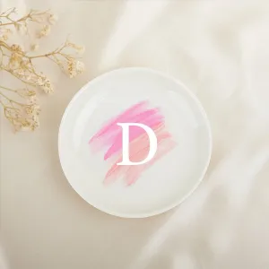 Ceramic Jewelry Tray, Custom Watercolor Initial D Jewelry Dish Tray for Jewelry Necklace, Personalized Family Name Watercolor Valentine's Graduation Birthday Gifts for Friends Niece Teacher