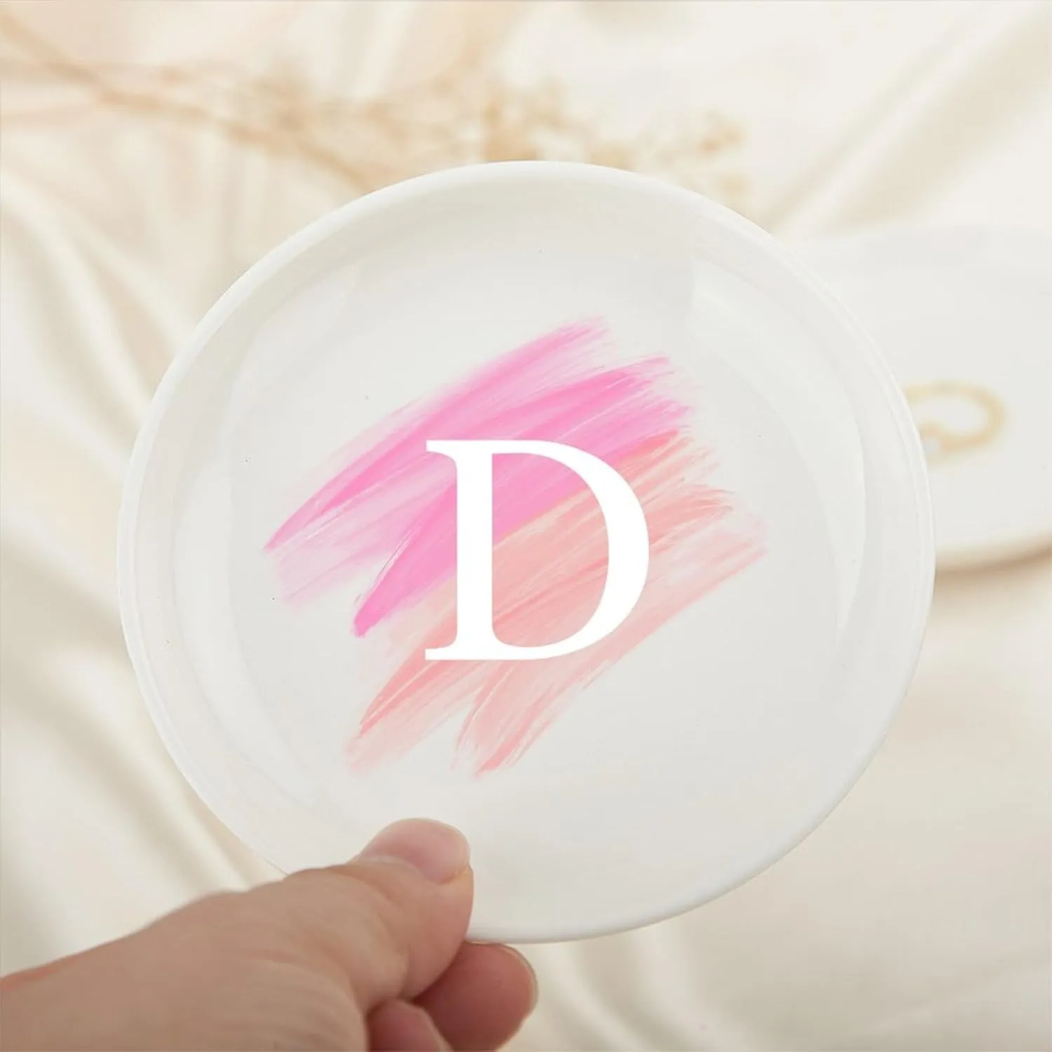 Ceramic Jewelry Tray, Custom Watercolor Initial D Jewelry Dish Tray for Jewelry Necklace, Personalized Family Name Watercolor Valentine's Graduation Birthday Gifts for Friends Niece Teacher