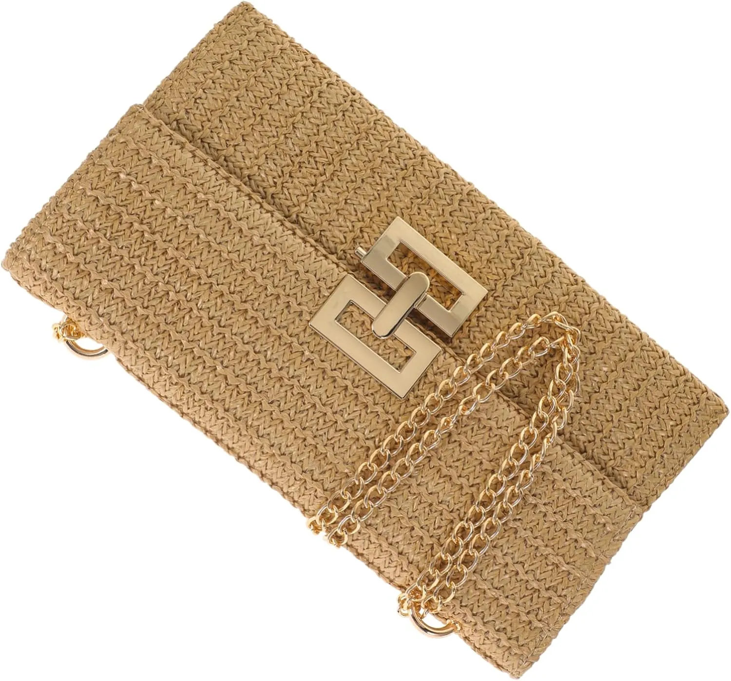 Chain Clutch Bag Straw Handbag for Women Summer Beach Clutch Wedding Purse