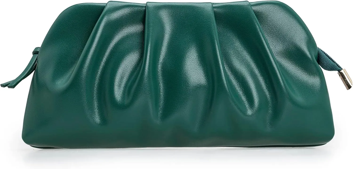 CHARMING TAILOR Chic Soft Vegan Leather Clutch Bag Dressy Pleated PU Evening Purse for Women