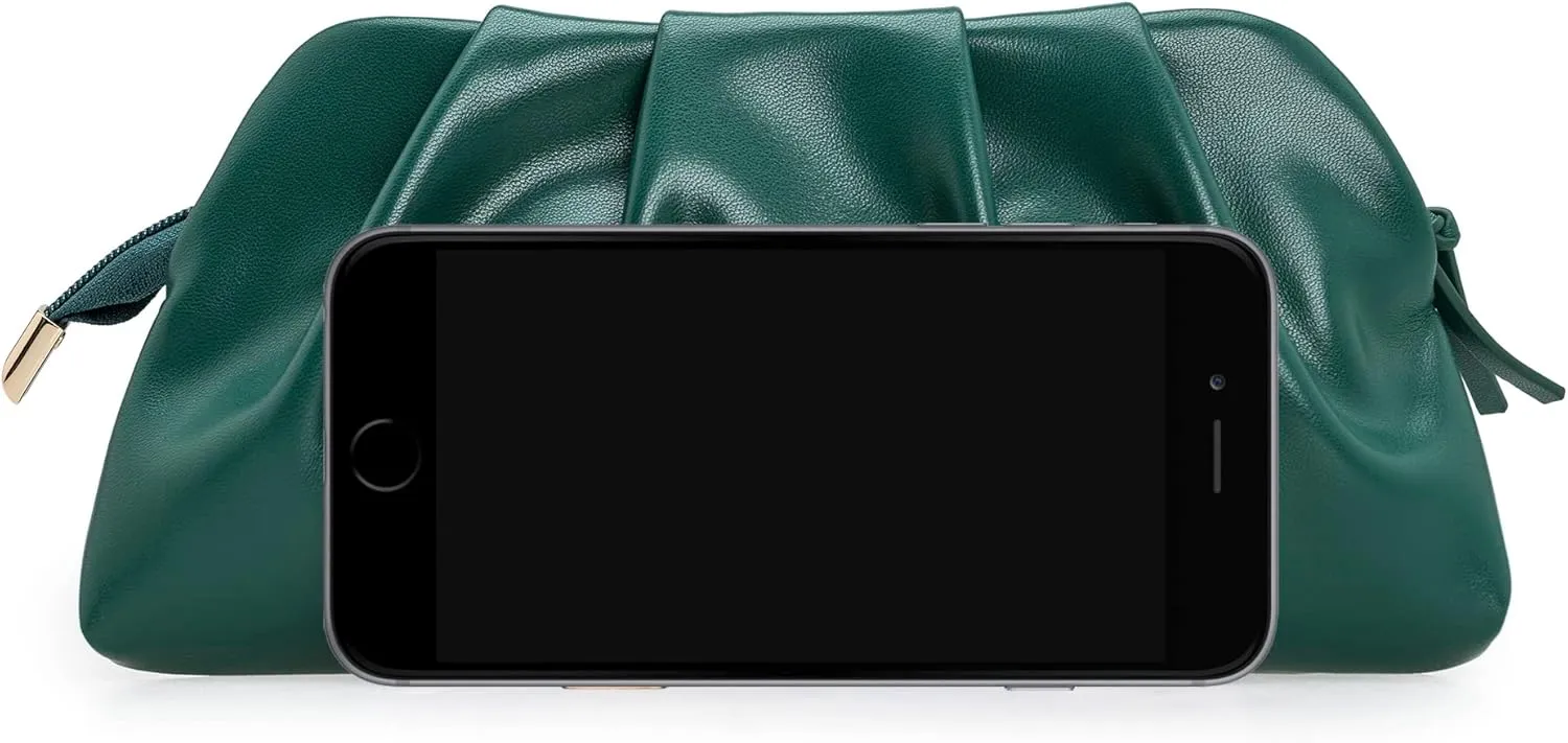 CHARMING TAILOR Chic Soft Vegan Leather Clutch Bag Dressy Pleated PU Evening Purse for Women