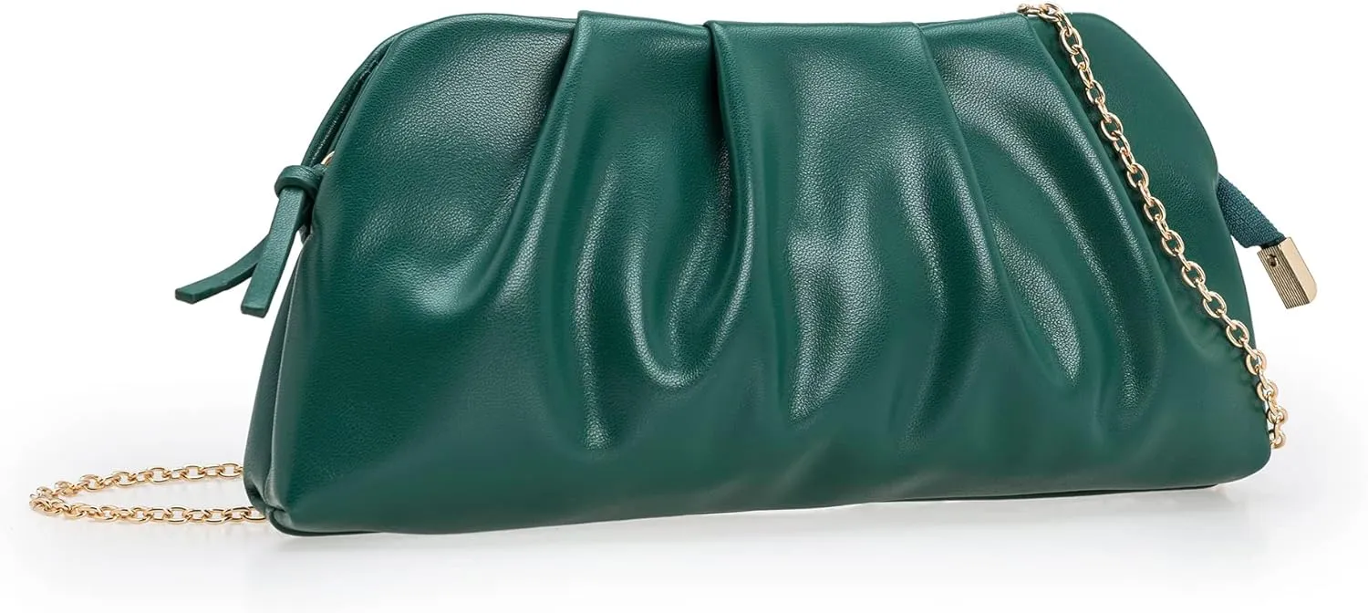 CHARMING TAILOR Chic Soft Vegan Leather Clutch Bag Dressy Pleated PU Evening Purse for Women