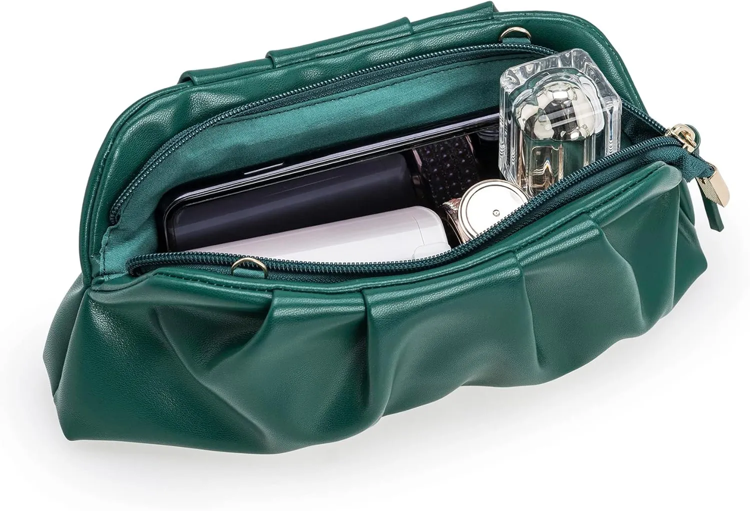 CHARMING TAILOR Chic Soft Vegan Leather Clutch Bag Dressy Pleated PU Evening Purse for Women