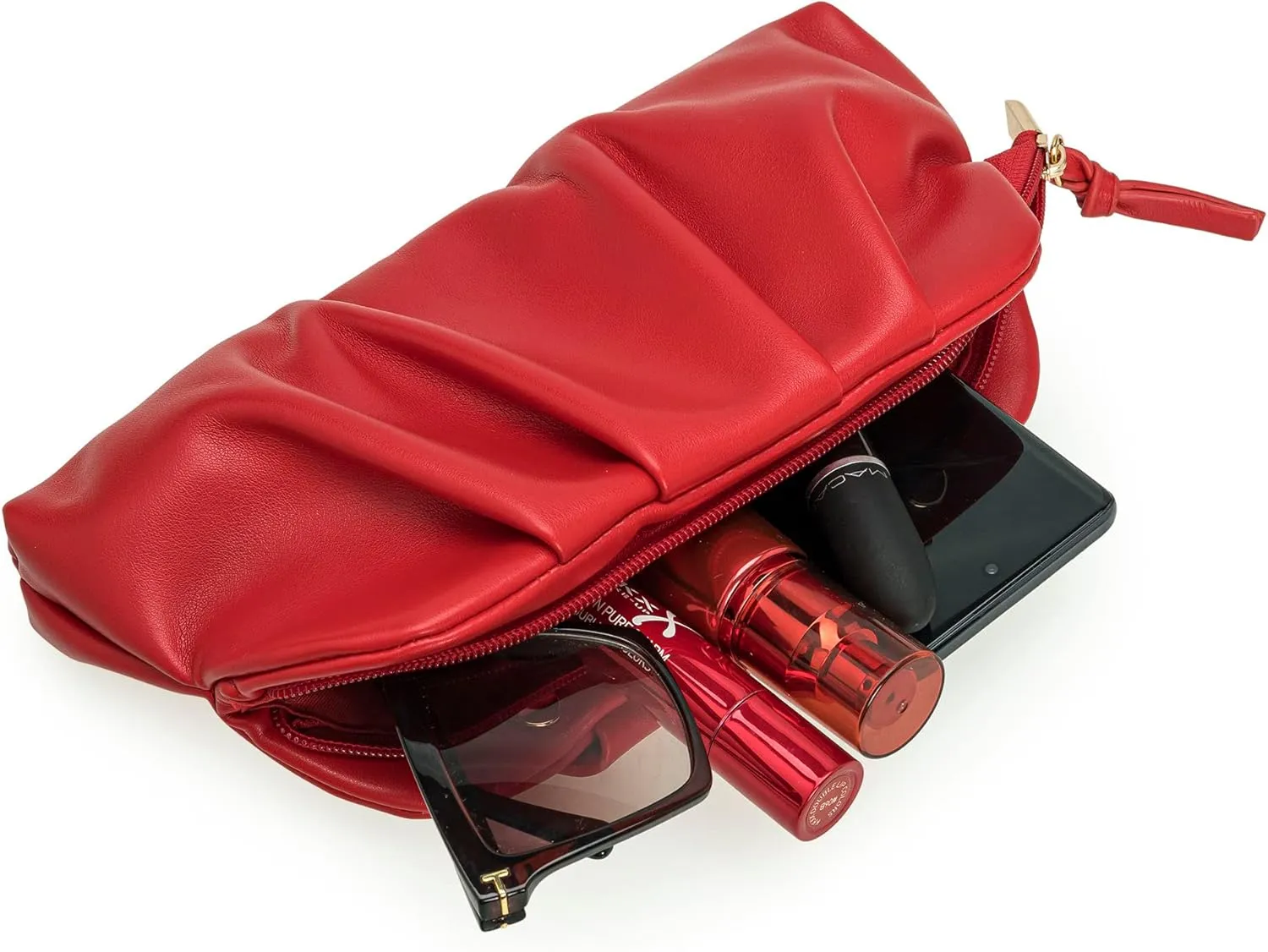 CHARMING TAILOR Chic Soft Vegan Leather Clutch Bag Dressy Pleated PU Evening Purse for Women