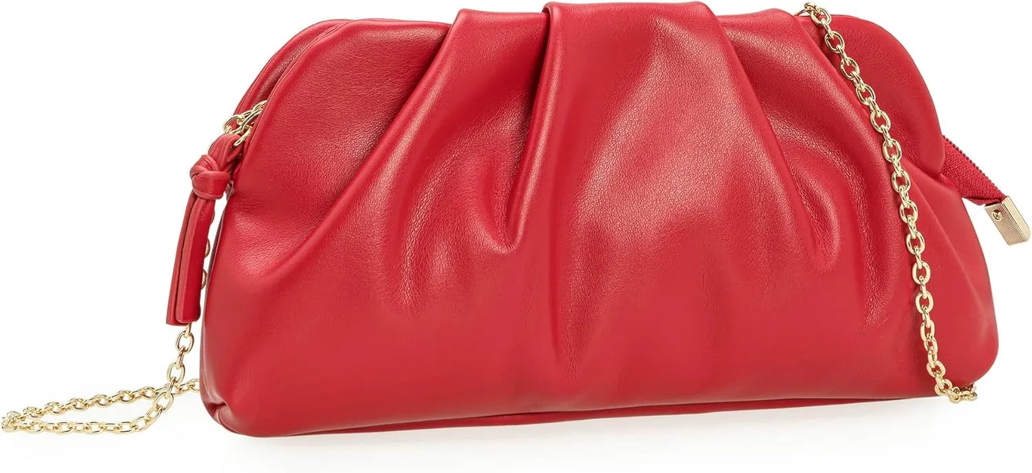 CHARMING TAILOR Chic Soft Vegan Leather Clutch Bag Dressy Pleated PU Evening Purse for Women