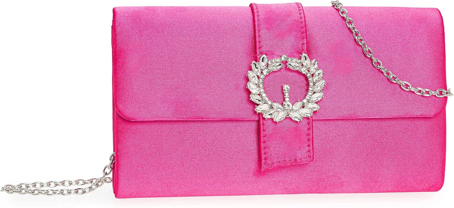 CHARMING TAILOR Evening Bag Diamantes Embellished Satin Clutch Purse for Woman Classy Party Handbag with Beaded Brooch