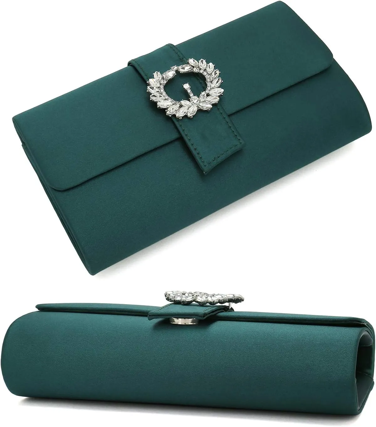 CHARMING TAILOR Evening Bag Diamantes Embellished Satin Clutch Purse for Woman Classy Party Handbag with Beaded Brooch