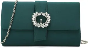 CHARMING TAILOR Evening Bag Diamantes Embellished Satin Clutch Purse for Woman Classy Party Handbag with Beaded Brooch