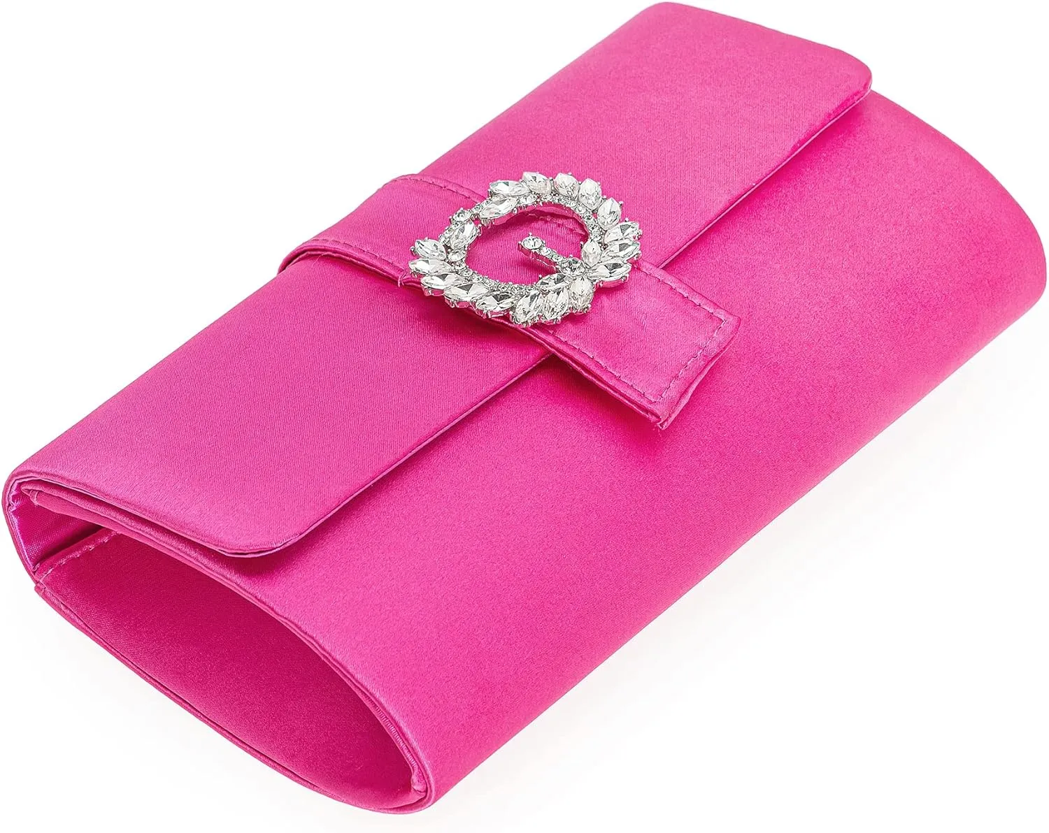 CHARMING TAILOR Evening Bag Diamantes Embellished Satin Clutch Purse for Woman Classy Party Handbag with Beaded Brooch