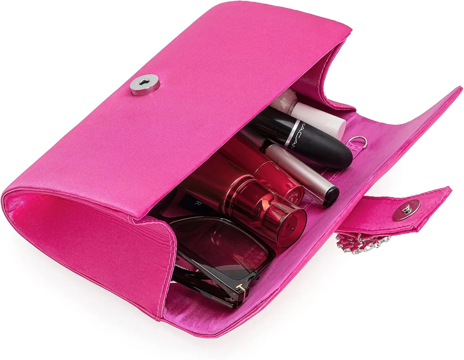CHARMING TAILOR Evening Bag Diamantes Embellished Satin Clutch Purse for Woman Classy Party Handbag with Beaded Brooch