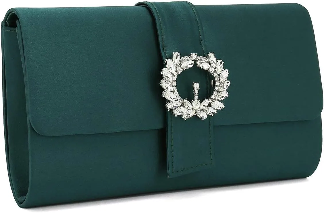CHARMING TAILOR Evening Bag Diamantes Embellished Satin Clutch Purse for Woman Classy Party Handbag with Beaded Brooch