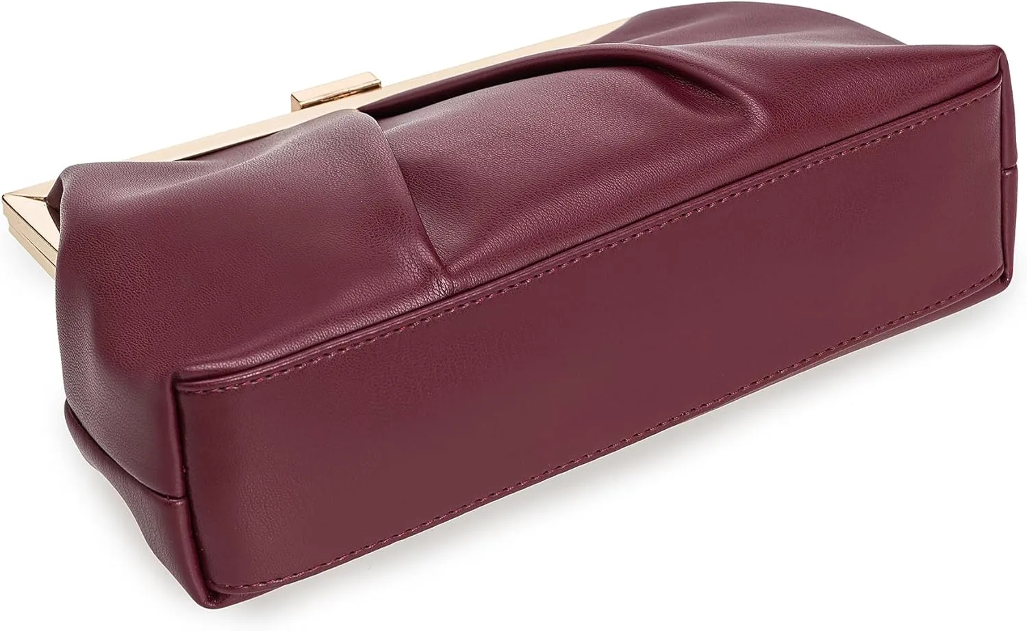 CHARMING TAILOR Faux Leather Clutch Purse Ruched PU Metal Frame Formal Evening Bag with Pearl Starp