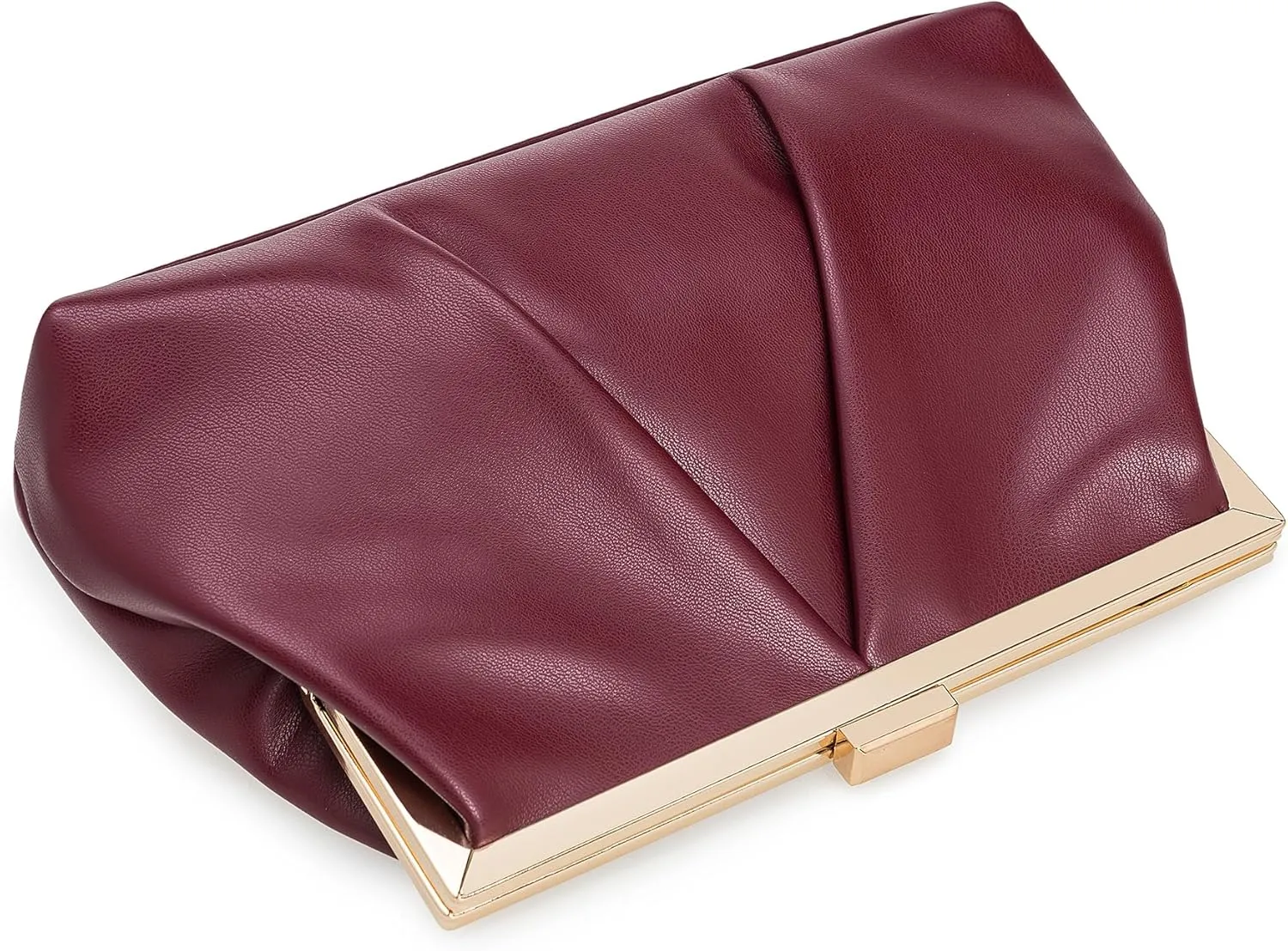 CHARMING TAILOR Faux Leather Clutch Purse Ruched PU Metal Frame Formal Evening Bag with Pearl Starp