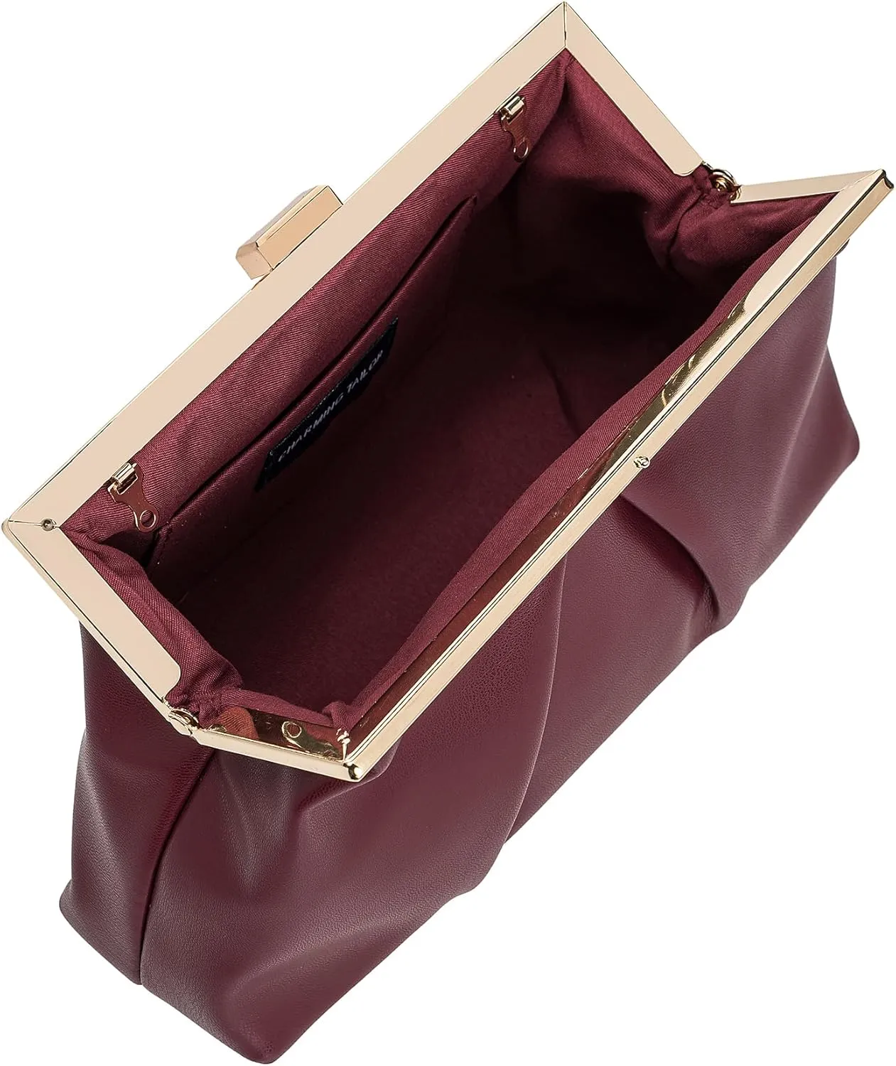 CHARMING TAILOR Faux Leather Clutch Purse Ruched PU Metal Frame Formal Evening Bag with Pearl Starp