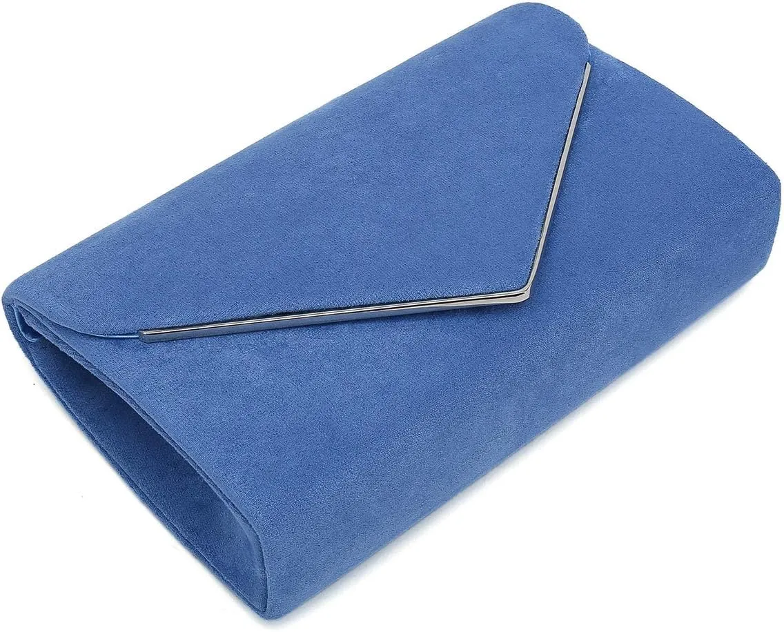 CHARMING TAILOR Faux Suede Clutch Bag Elegant Metal Binding Evening Purse for Wedding/Prom/Black-Tie Events