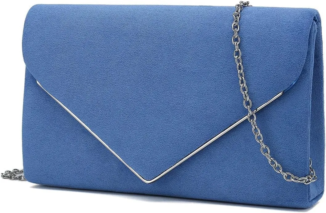 CHARMING TAILOR Faux Suede Clutch Bag Elegant Metal Binding Evening Purse for Wedding/Prom/Black-Tie Events