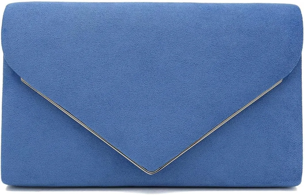 CHARMING TAILOR Faux Suede Clutch Bag Elegant Metal Binding Evening Purse for Wedding/Prom/Black-Tie Events