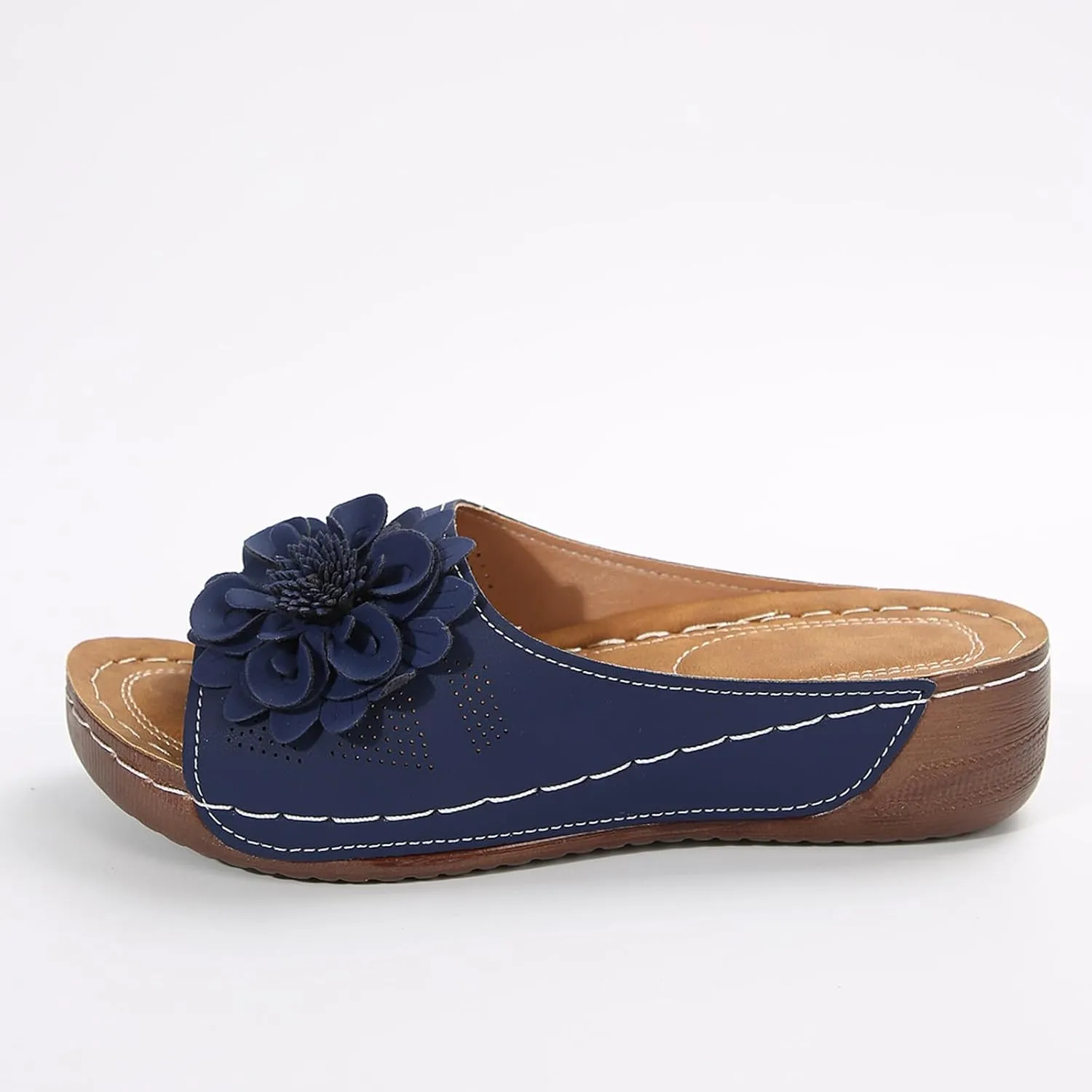 Chic Flowers Orthopedic Wedge Sandals for Women,Flowers Open Toe Platform Casual Walking Slip on Sandals Leather Breathable Comfortable Slip On Orthopedic Arch Support Slide Shoes