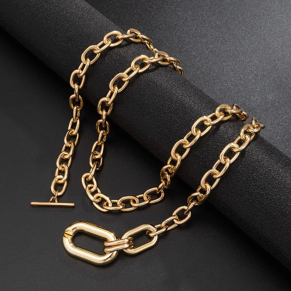 CJIAYUJEW Black Layered Necklace Paperclip Gold Silver Chain Necklaces Stack Coin Heart Chunky Gold Pendant Necklace Dainty Cuban Chain Jewelry