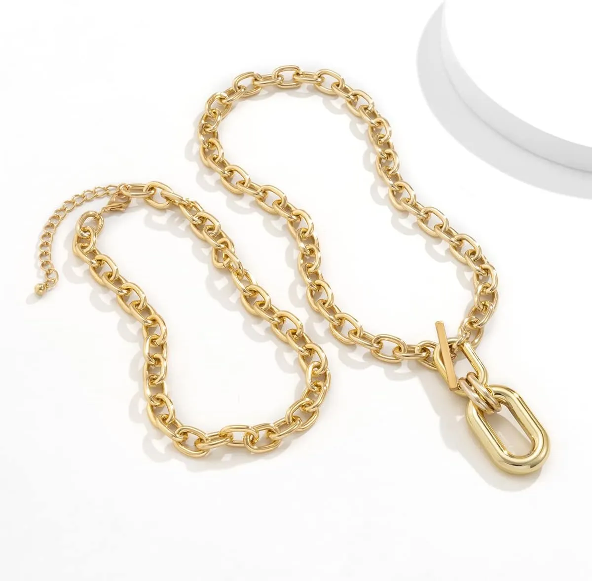 CJIAYUJEW Black Layered Necklace Paperclip Gold Silver Chain Necklaces Stack Coin Heart Chunky Gold Pendant Necklace Dainty Cuban Chain Jewelry