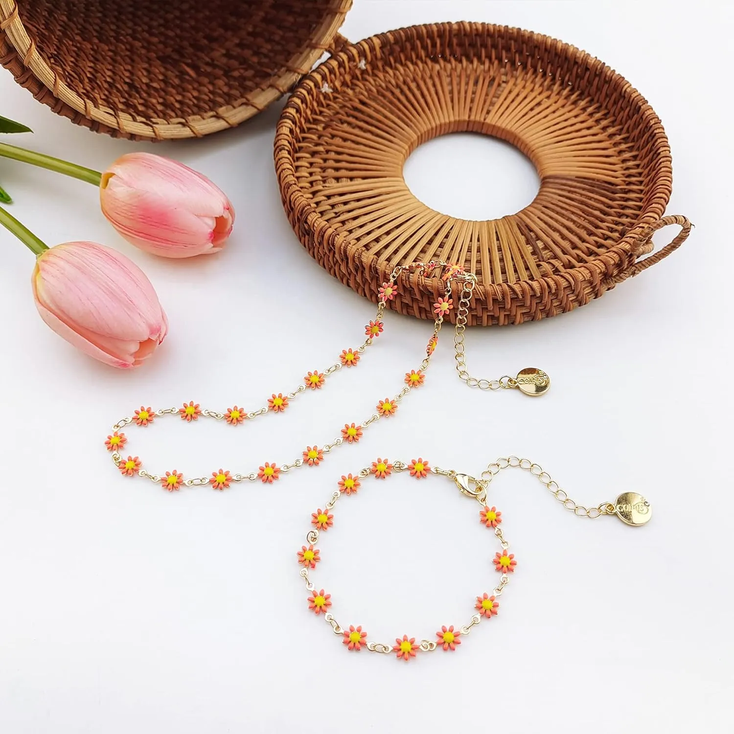 Coiris Daisy Choker Necklace Bracelet,Gold Chain Necklaces Jewelry Flower Jewelry Set for Women Girls