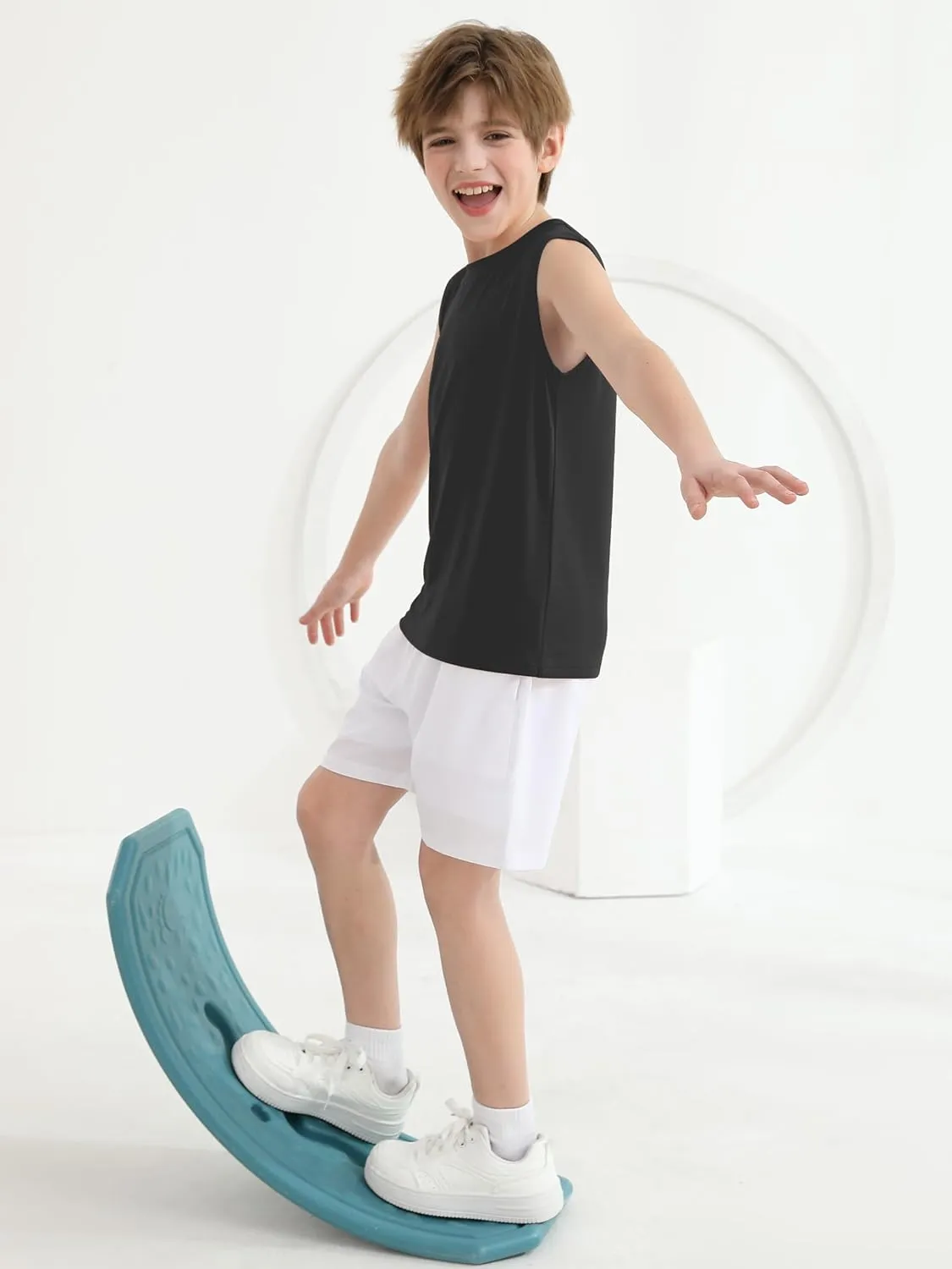 Cooraby 4 Pack Boys Sleeveless Workout Tank Top Dry-Fit Active Athletic Performance Undershirt Cool Training Running Shirts