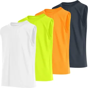 Cooraby 4 Pack Boys Sleeveless Workout Tank Top Dry-Fit Active Athletic Performance Undershirt Cool Training Running Shirts