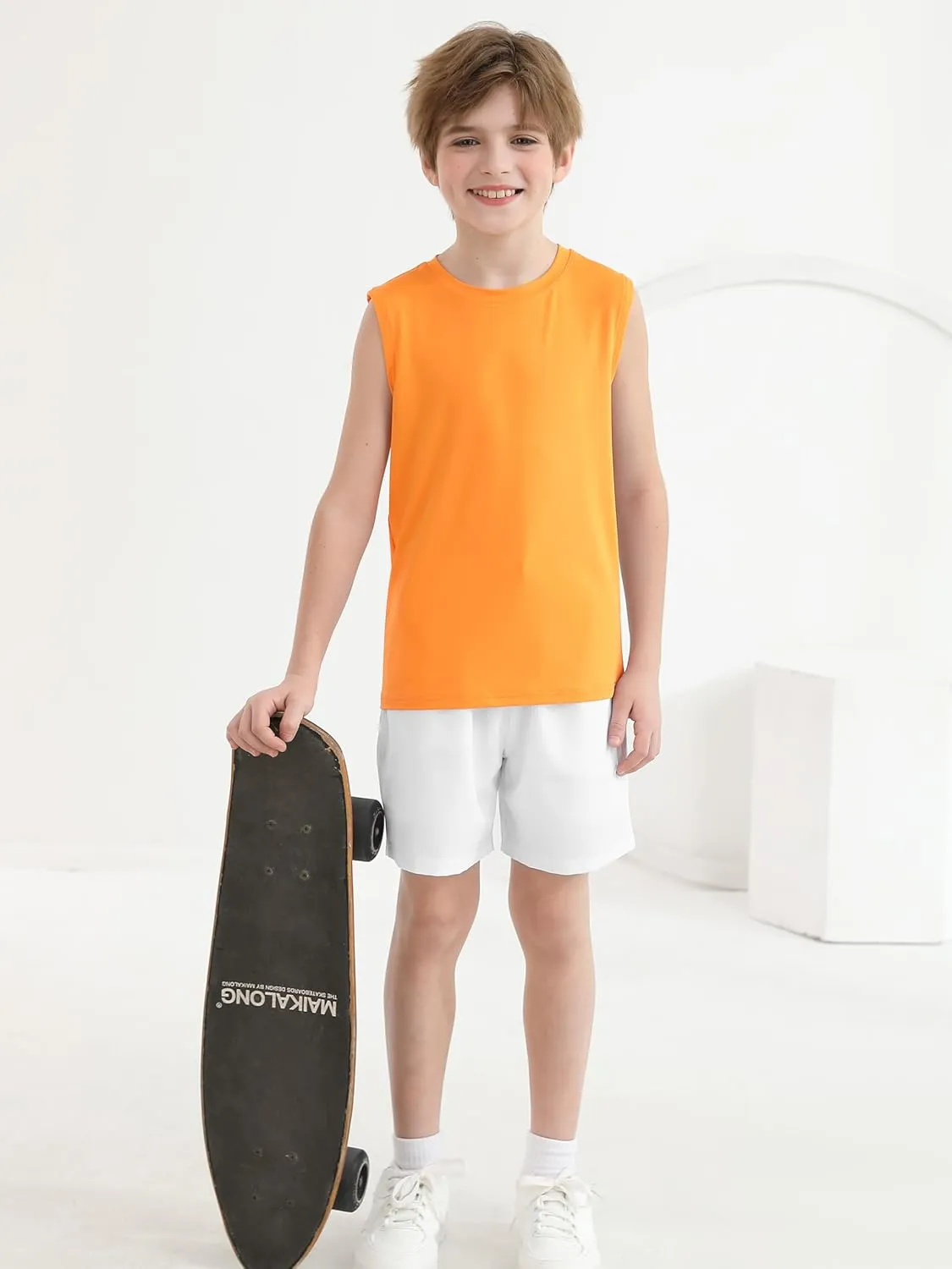 Cooraby 4 Pack Boys Sleeveless Workout Tank Top Dry-Fit Active Athletic Performance Undershirt Cool Training Running Shirts