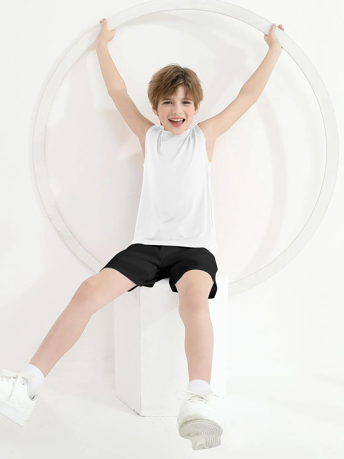 Cooraby 4 Pack Boys Sleeveless Workout Tank Top Dry-Fit Active Athletic Performance Undershirt Cool Training Running Shirts