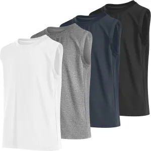 Cooraby 4 Pack Boys Sleeveless Workout Tank Top Dry-Fit Active Athletic Performance Undershirt Cool Training Running Shirts
