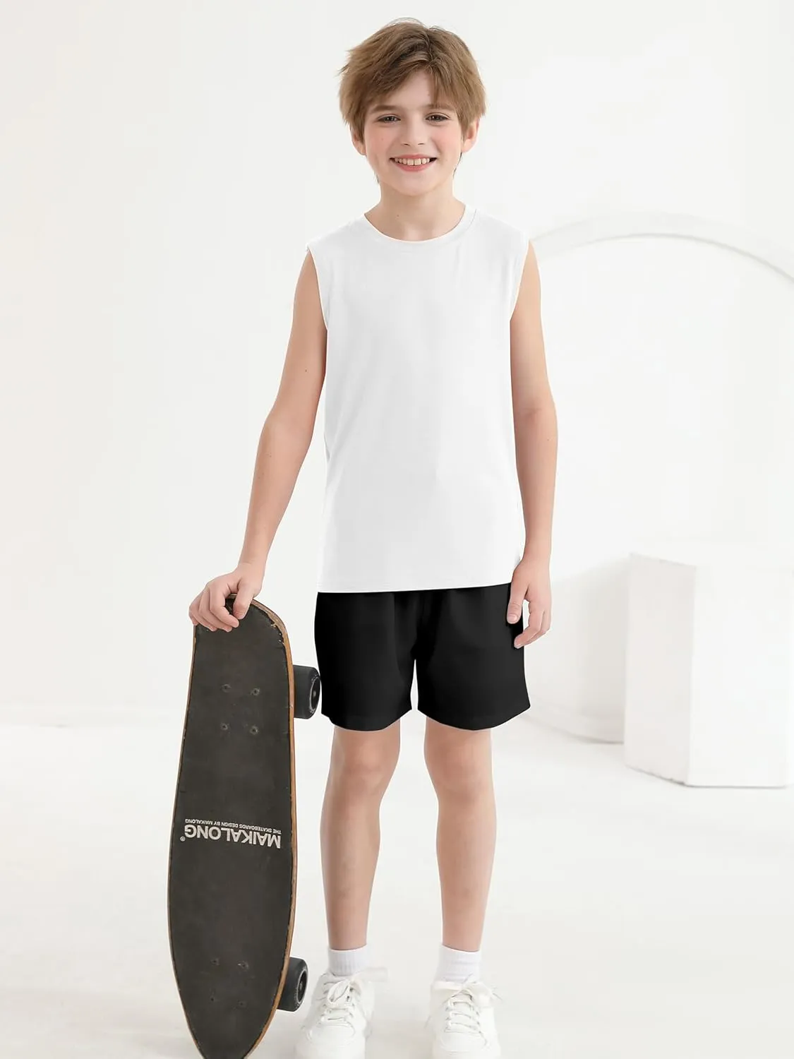 Cooraby 4 Pack Boys Sleeveless Workout Tank Top Dry-Fit Active Athletic Performance Undershirt Cool Training Running Shirts