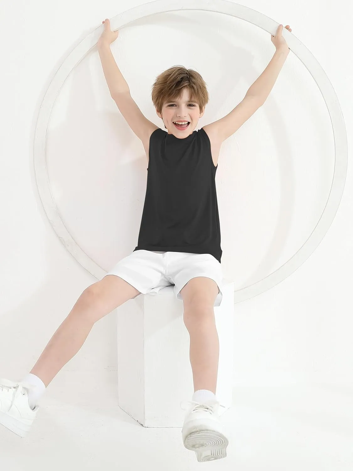 Cooraby 4 Pack Boys Sleeveless Workout Tank Top Dry-Fit Active Athletic Performance Undershirt Cool Training Running Shirts
