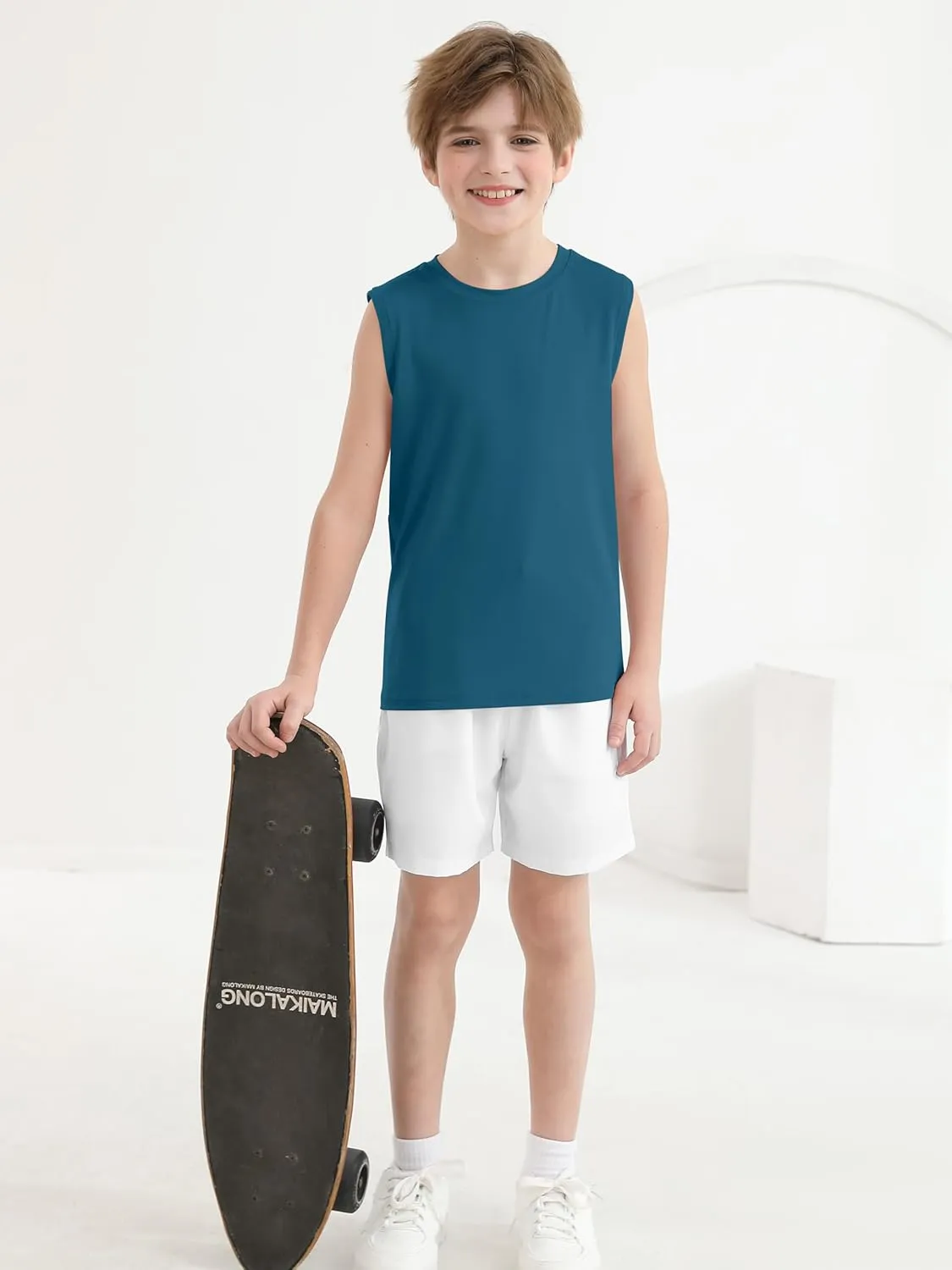Cooraby 4 Pack Boys Sleeveless Workout Tank Top Dry-Fit Active Athletic Performance Undershirt Cool Training Running Shirts