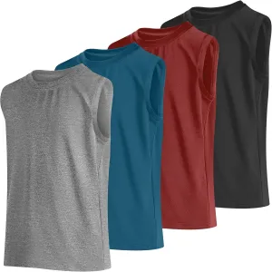 Cooraby 4 Pack Boys Sleeveless Workout Tank Top Dry-Fit Active Athletic Performance Undershirt Cool Training Running Shirts
