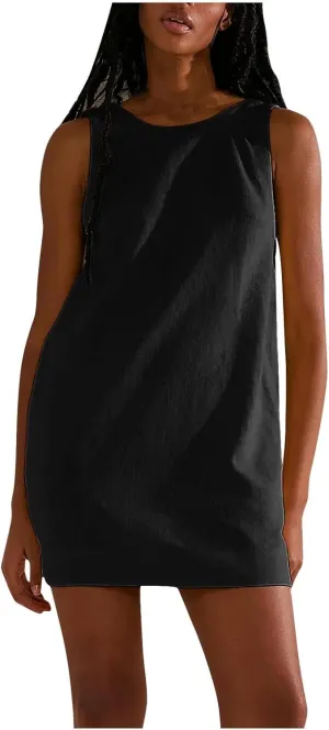 Cotton Dresses for Women 2024 Casual Crewneck Summer Mini Dress Slim Fit Sleeveless Party Club Mini Dress