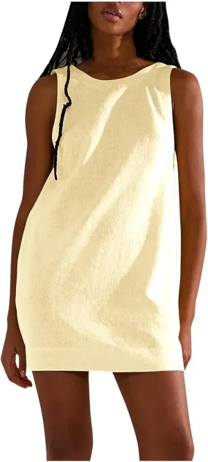 Cotton Dresses for Women 2024 Casual Crewneck Summer Mini Dress Slim Fit Sleeveless Party Club Mini Dress
