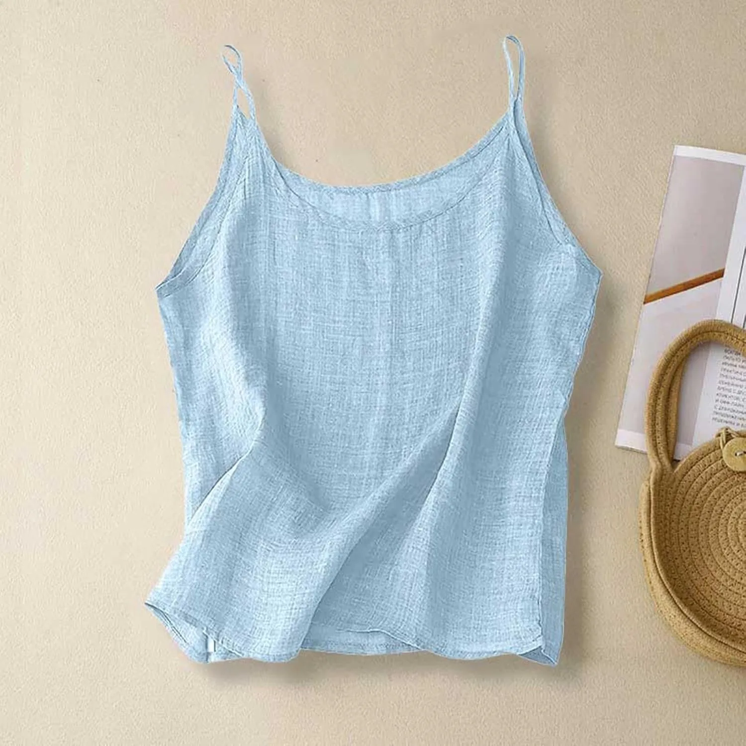 Cotton Linen Camisole Tops for Women 2025 Spaghetti Strap Loose Fit Tank Top Cami Summer Casual Sleeveless Shirts