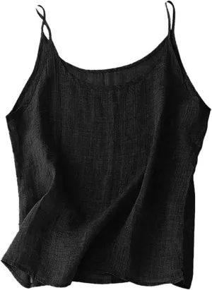 Cotton Linen Camisole Tops for Women 2025 Spaghetti Strap Loose Fit Tank Top Cami Summer Casual Sleeveless Shirts