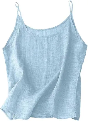Cotton Linen Camisole Tops for Women 2025 Spaghetti Strap Loose Fit Tank Top Cami Summer Casual Sleeveless Shirts
