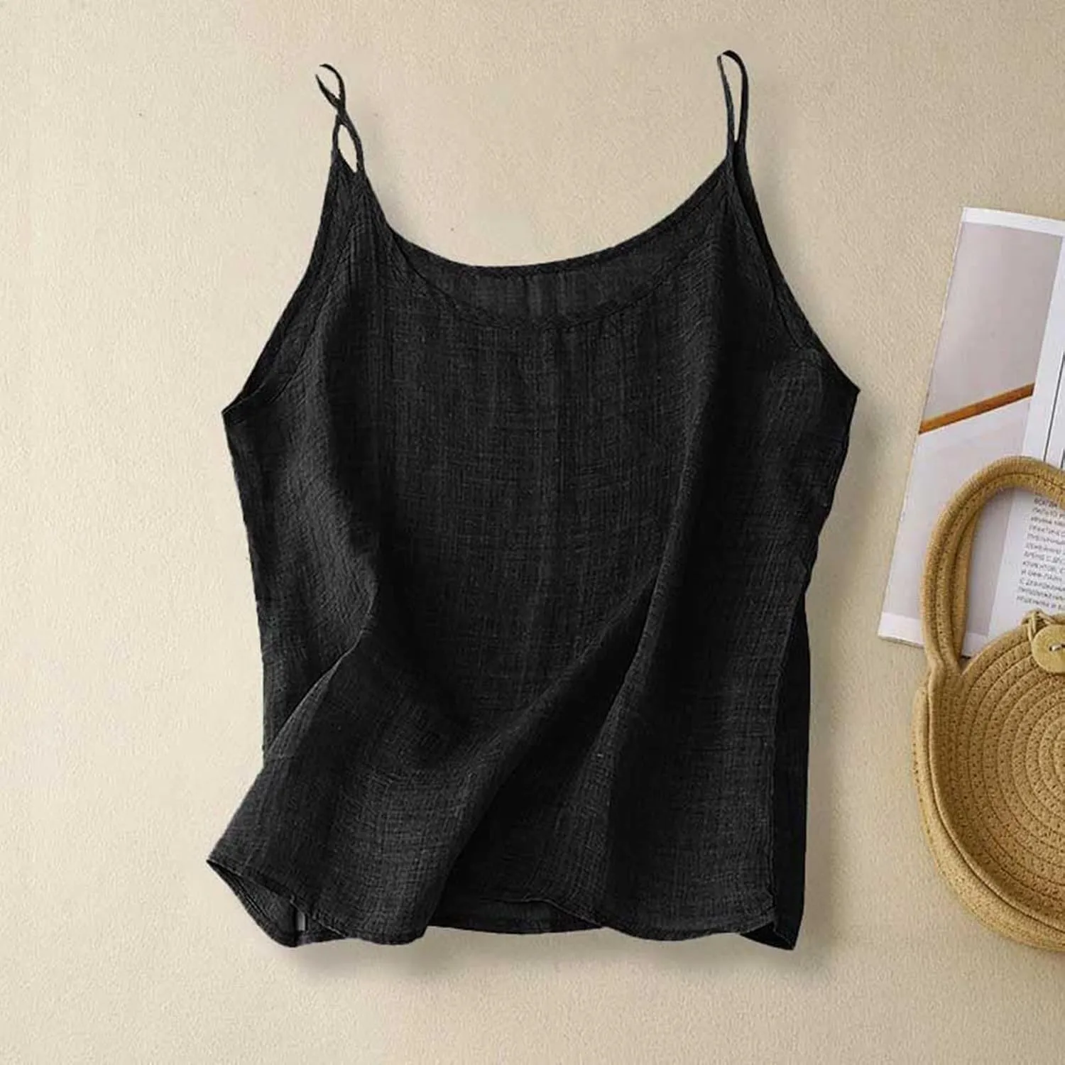 Cotton Linen Camisole Tops for Women 2025 Spaghetti Strap Loose Fit Tank Top Cami Summer Casual Sleeveless Shirts