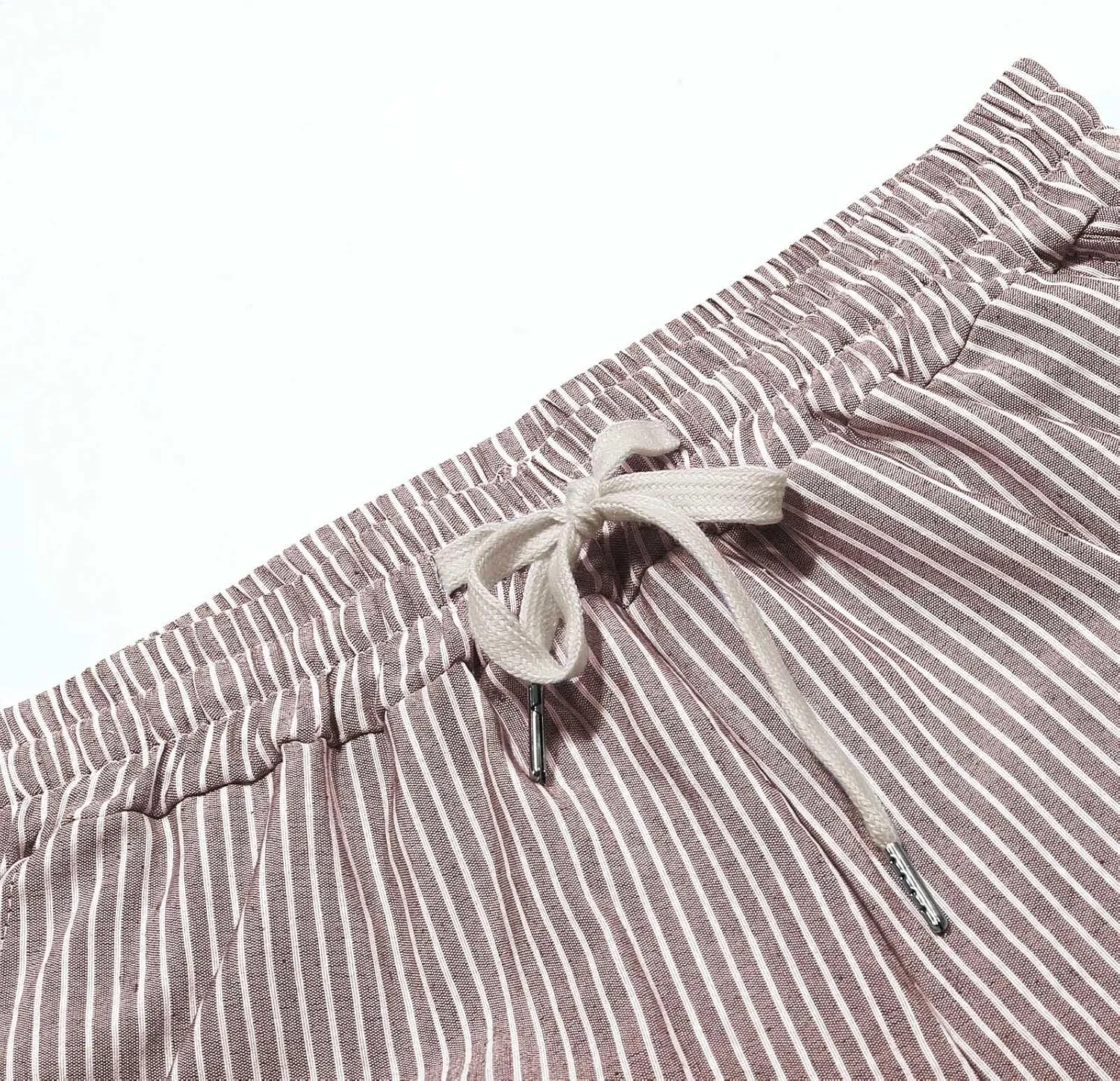 Cotton Linen Pants for Women Drawstring High Elastic Waist Trousers Summer Trendy Strip Buttoned Side Tapered Pants