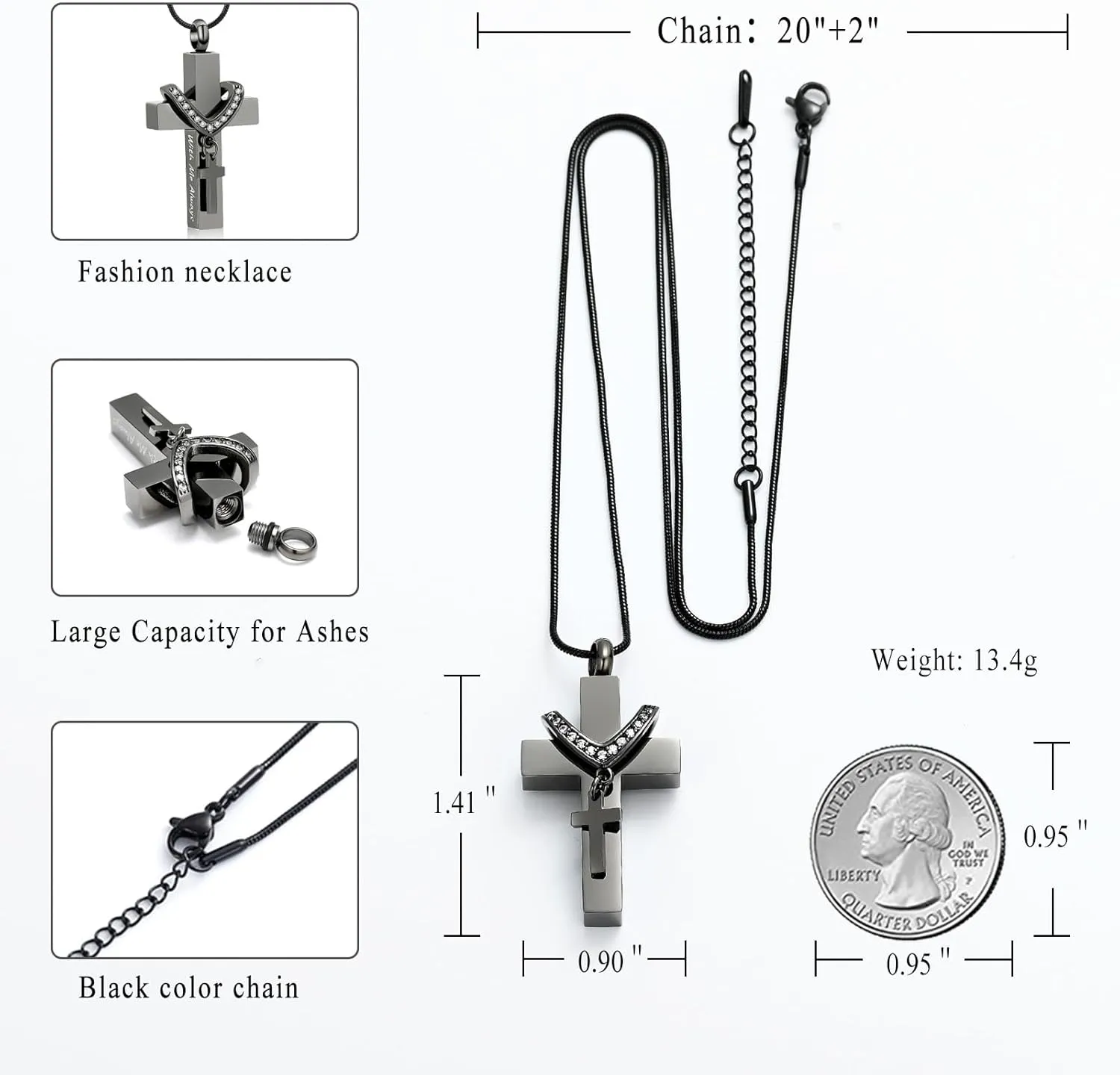 Cremation Jewelry for Ashes Pendant - Cross Urn Necklace with Mini Keepsake Urn Memorial Ash Jewelry