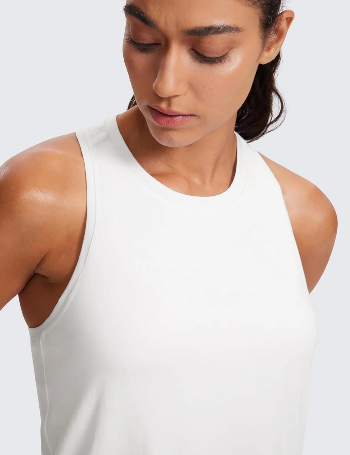 CRZ YOGA Womens Racerback Yoga Tank Tops High Crewneck Soft Casual Workout Sleeveless Flowy Shirts
