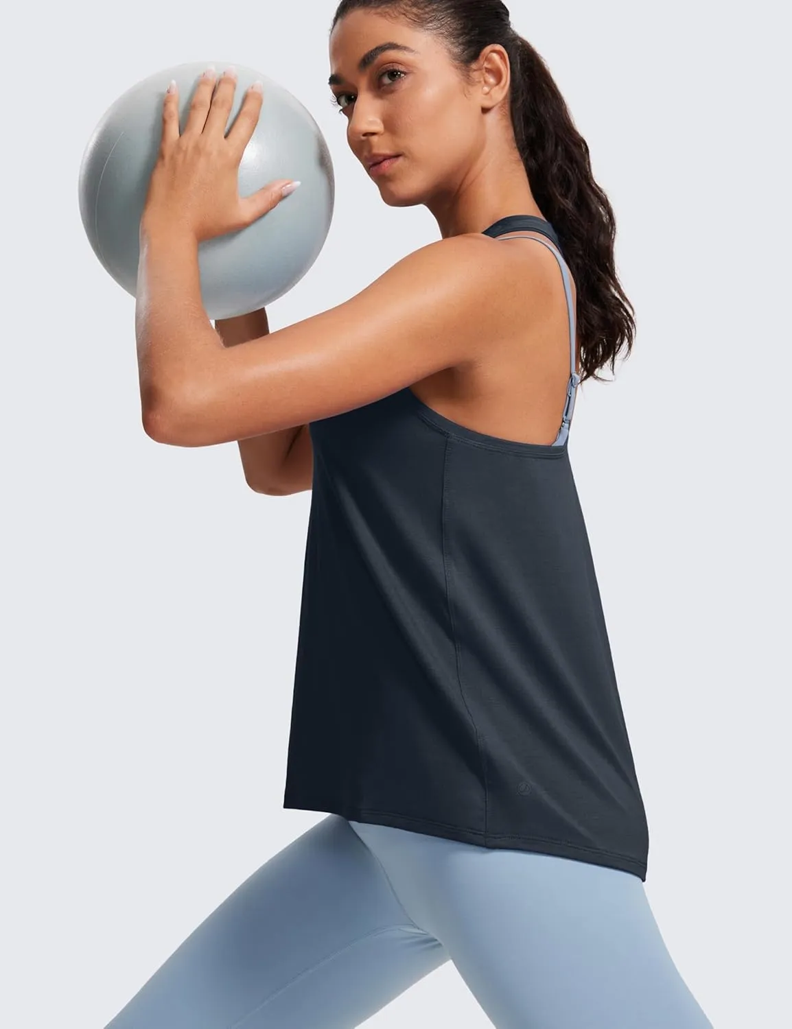 CRZ YOGA Womens Racerback Yoga Tank Tops High Crewneck Soft Casual Workout Sleeveless Flowy Shirts