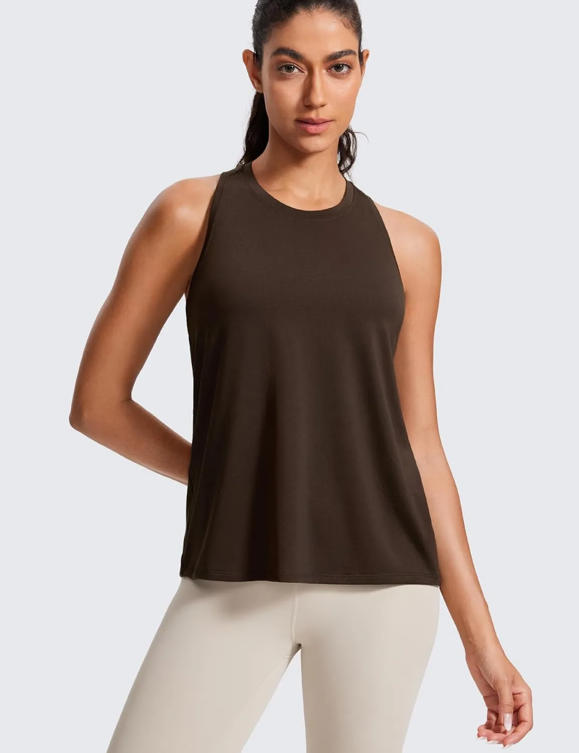 CRZ YOGA Womens Racerback Yoga Tank Tops High Crewneck Soft Casual Workout Sleeveless Flowy Shirts