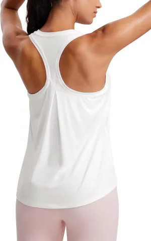 CRZ YOGA Womens Racerback Yoga Tank Tops High Crewneck Soft Casual Workout Sleeveless Flowy Shirts